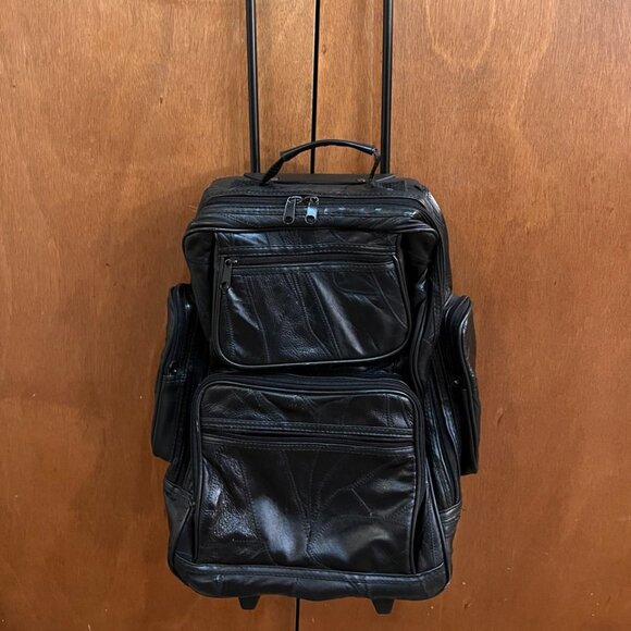 Vintage 100% Leather Rolling Luggage Backpack – Patchwork Style – Convertible - Picture 1 of 8